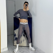 青叔5566时尚 冰丝性感微透打底舒适透气健身服睡衣家居服运动套装