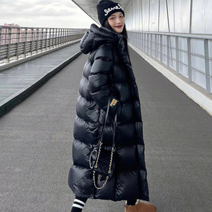 长款 黑金鹅绒羽绒服女2025新款 时尚 流行爆款 过膝加厚连帽外套 冬季