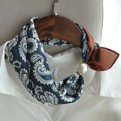 磁铁珍珠小围巾丝巾女新款百搭