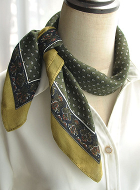 绿色波点棉麻小方巾丝巾女春秋百搭2025新款小领巾小围巾高级感