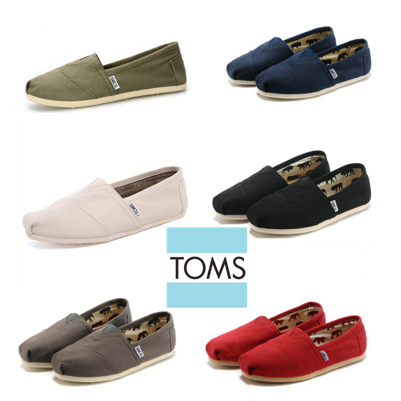 TOMS春夏纯色帆布鞋浅口单鞋套脚平跟日常休闲布鞋一脚蹬懒人