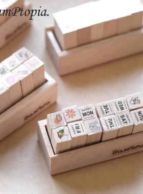 DIY相册配件可爱日记手帐DIY印章4款木头印章橡皮印章9444-EQEA