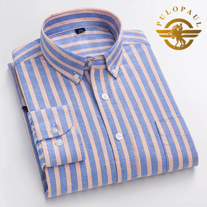 保罗男士衬衫长袖复古休闲纯棉潮