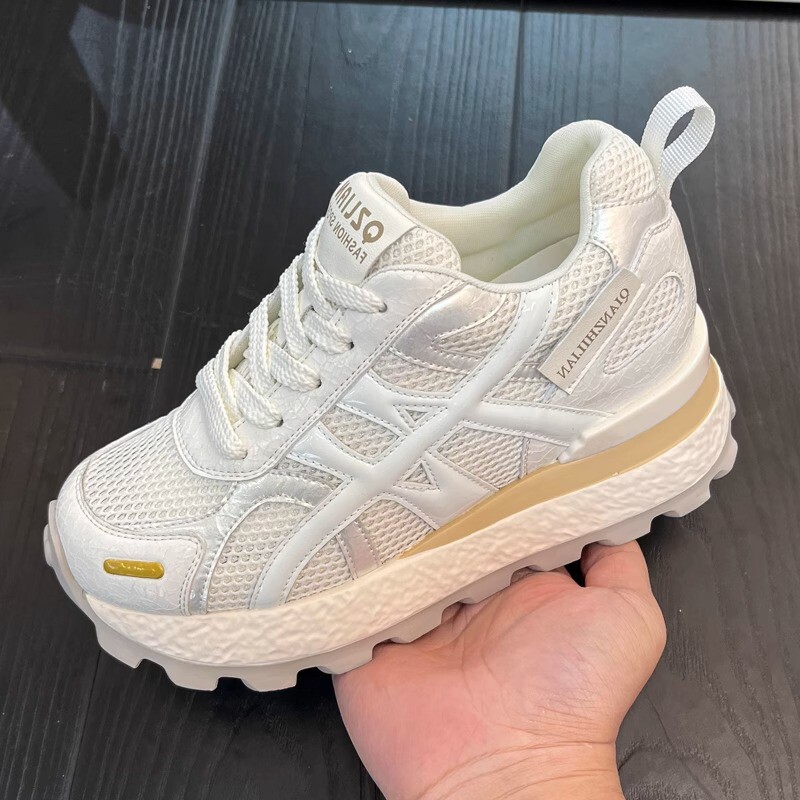 厚底小个子内增高8cm休闲运动鞋女春夏新款网面透气华夫阿甘鞋单