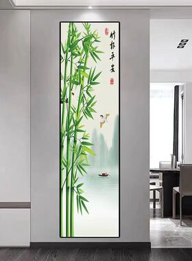 竖版窄长条玄关装饰画现代轻奢楼梯过道画客厅细柱壁画3d自粘画