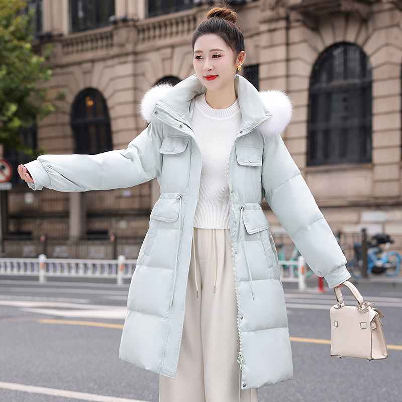 白鸭绒2025新款羽绒服女冬中长款修身显瘦大毛领收腰时尚爆款外套