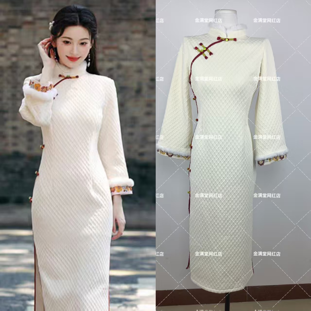 加绒加厚米白秋冬新中式旗袍2025新款改良年轻款少女高级感连衣