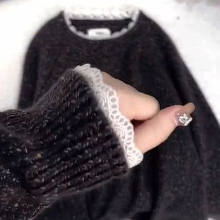 宽松软糯超好看显白针织衫 韩系慵懒风百搭花边毛衣女2025秋季 新款