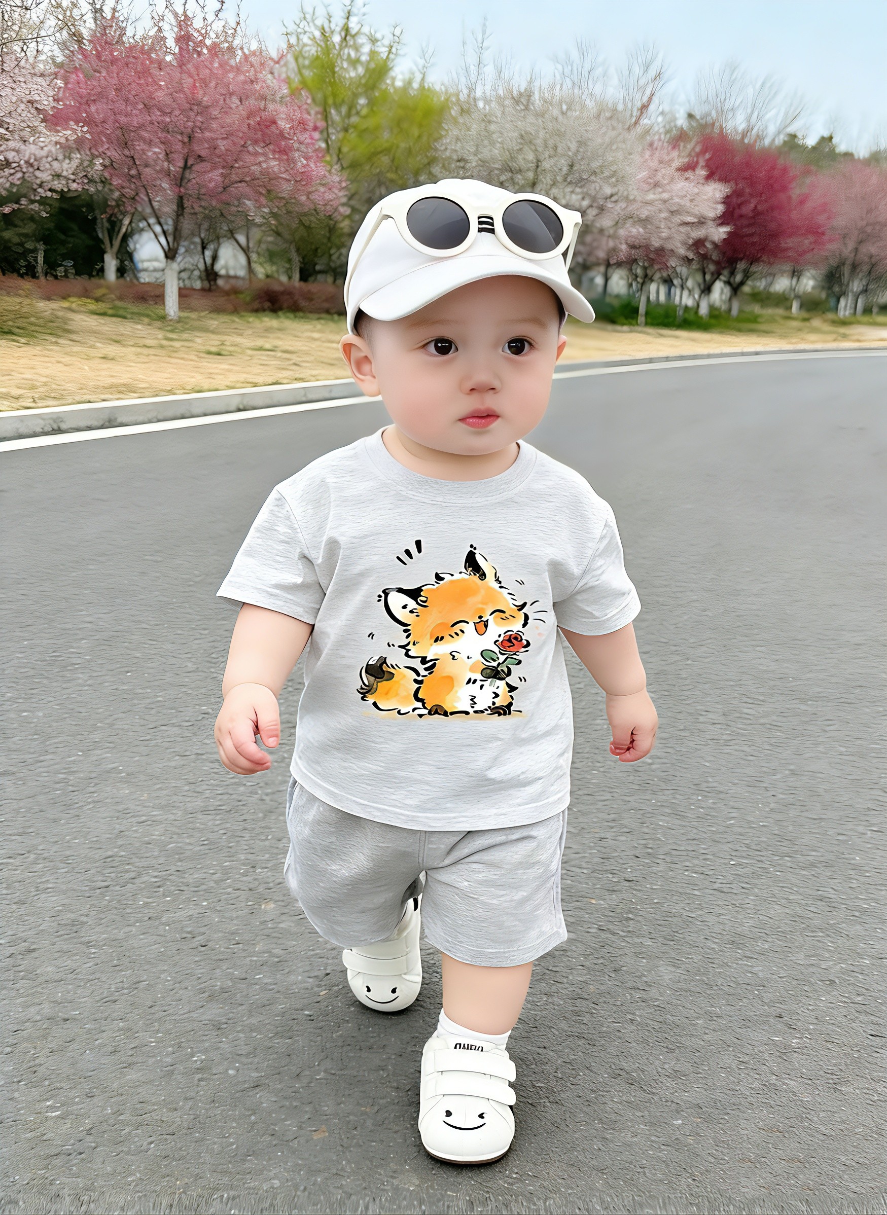 宝宝夏季纯棉短袖T恤男童卡通狐狸印花婴幼儿透气吸汗百搭上衣
