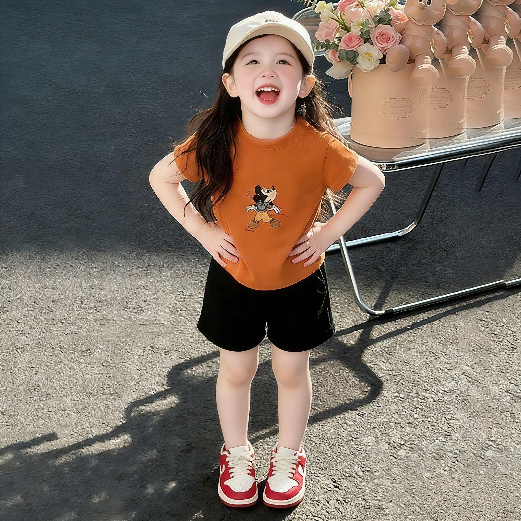 2026新款女童夏季洋气短袖套装儿童简约半袖上衣中小童女孩两件套