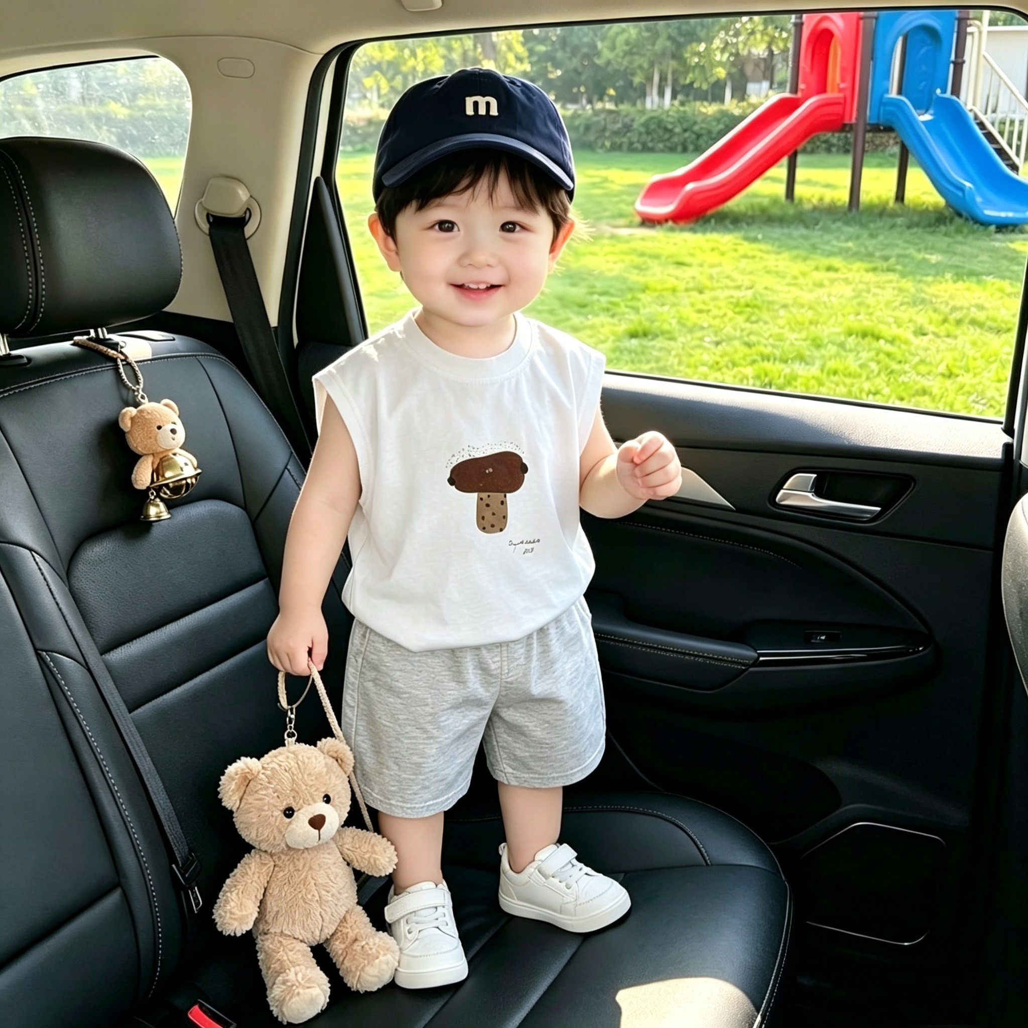 宝宝可爱蘑菇印花无袖短裤两件套2026新款男童夏装背心短裤套装潮