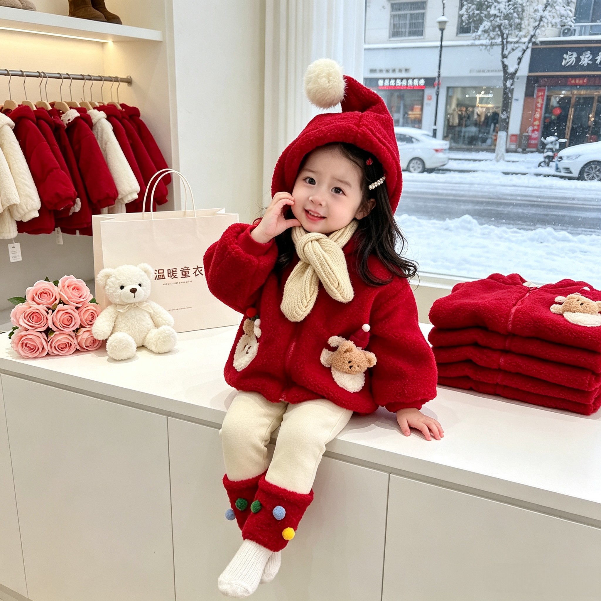 女童上衣秋冬装洋气儿童加绒夹棉圣诞服宝宝周岁礼服婴儿衣服冬季