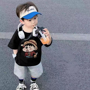 男童夏装短袖套装2025新款儿童洋气时髦两件套宝宝夏季衣服