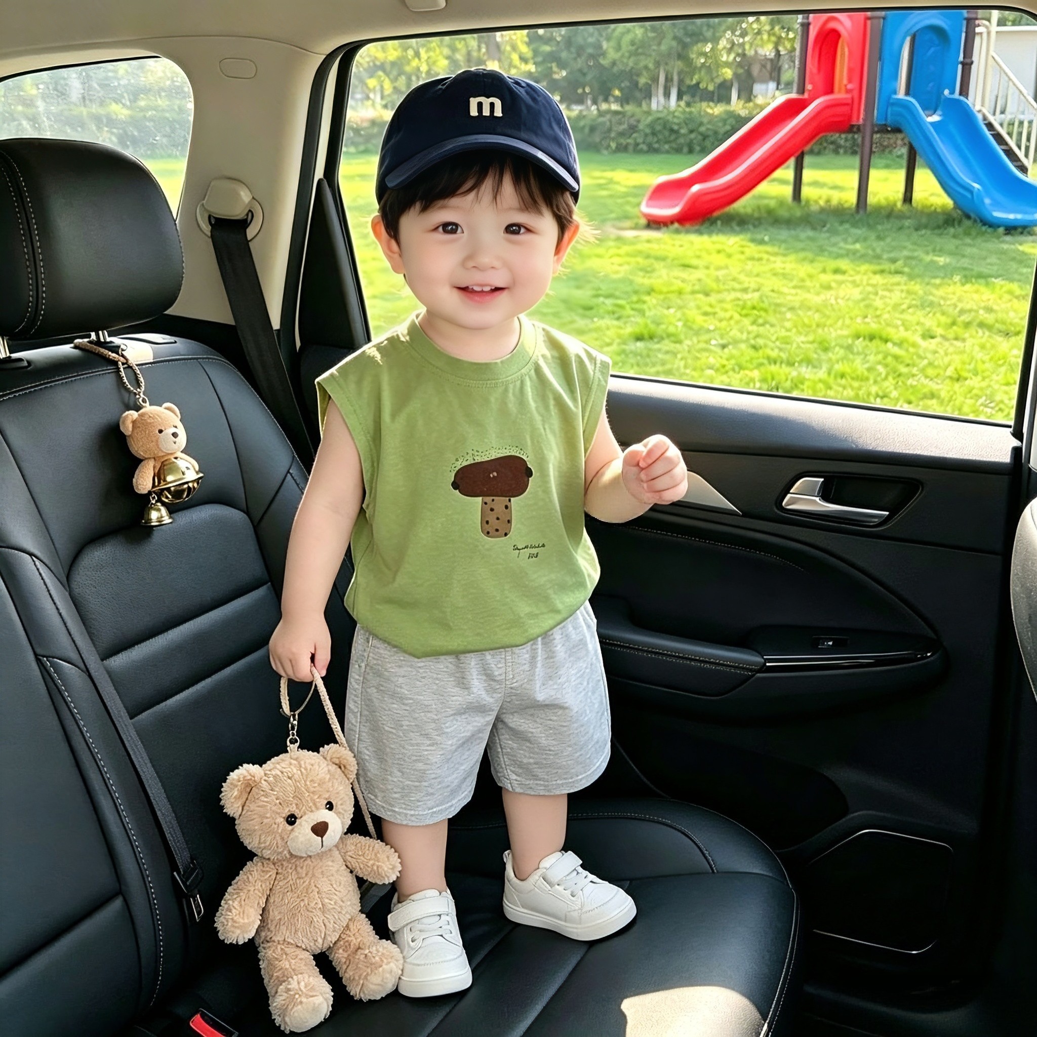 2026新款男童夏装背心短裤套装宝宝可爱蘑菇印花无袖短裤两件套潮