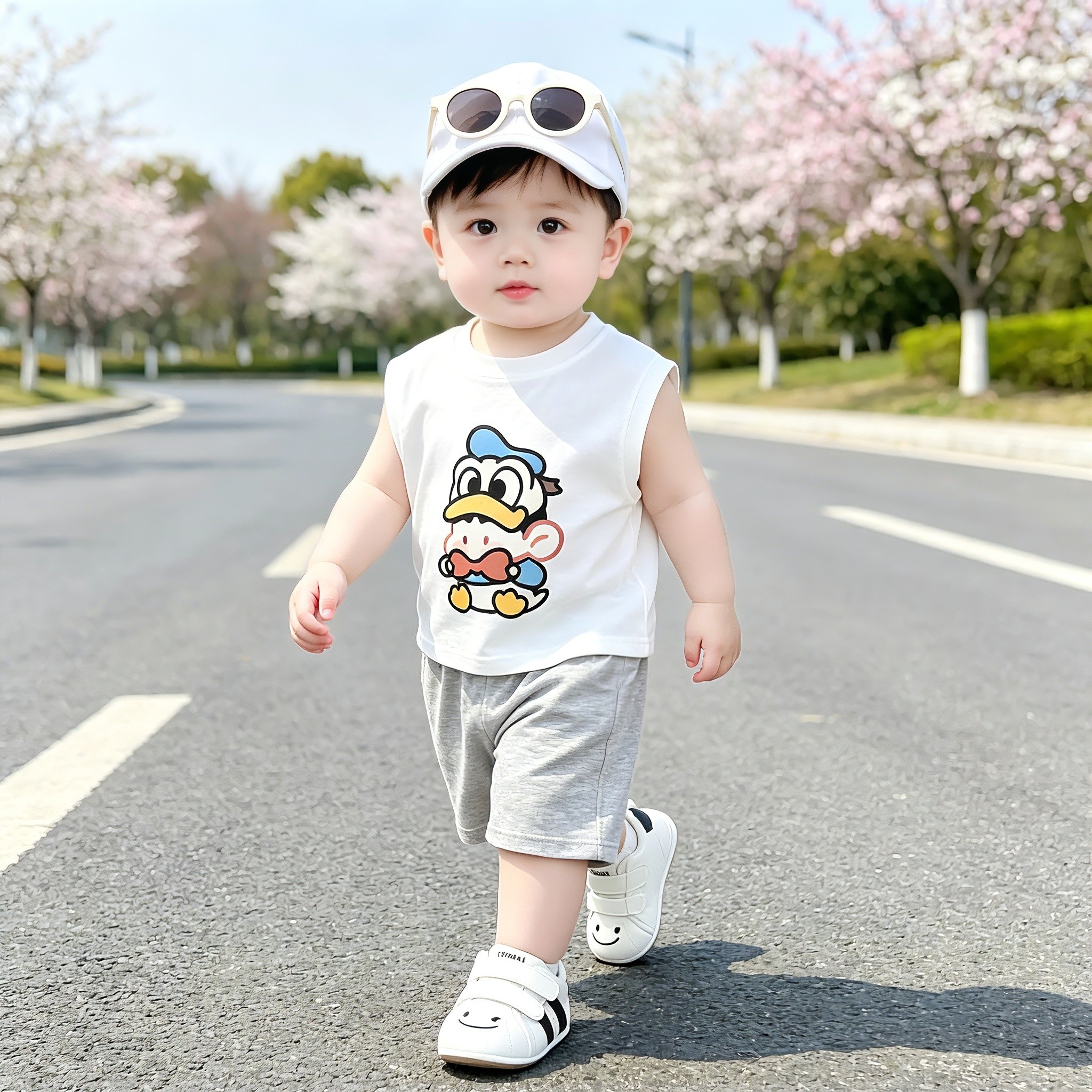 男宝宝纯棉百搭背心套装儿童夏季坎肩短袖两件套小童透气无袖上衣