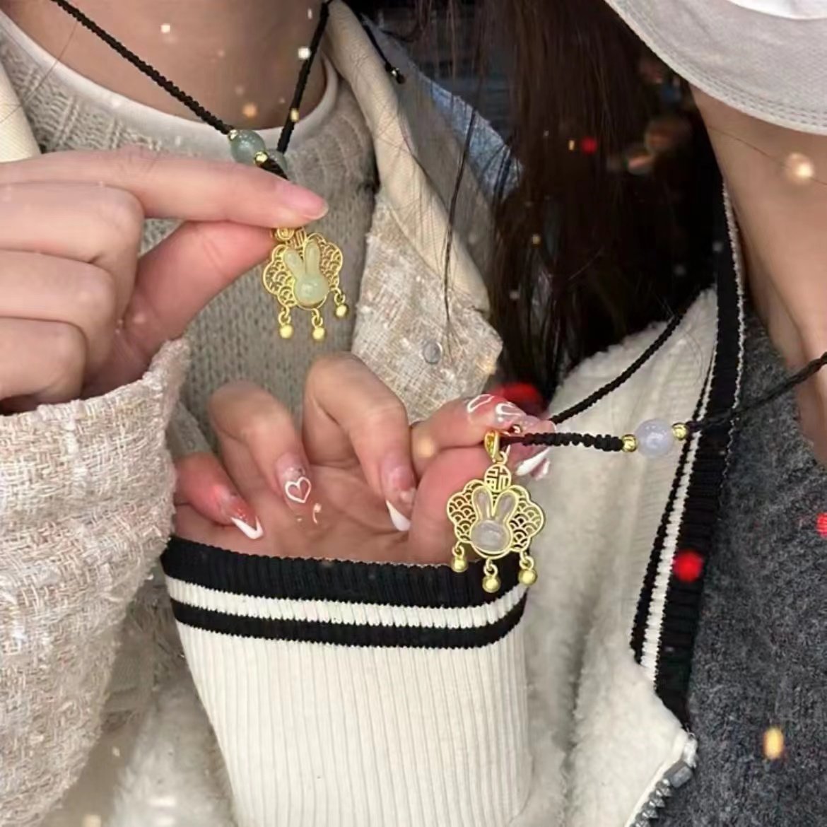 铃铛福兔平安锁项链女手工编织