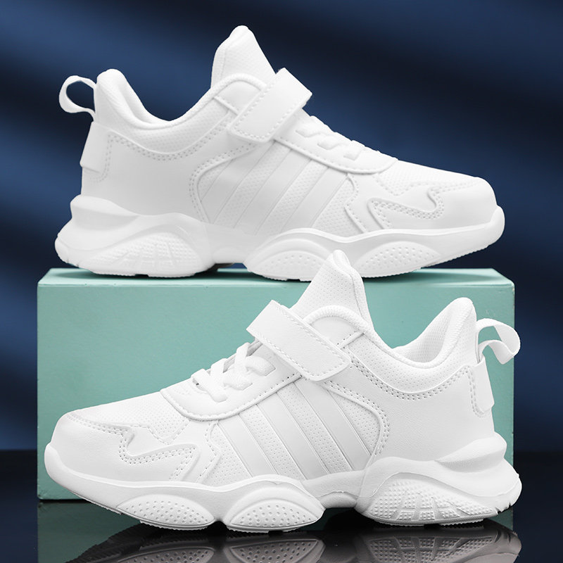 喜得龙男童运动鞋2023春秋季中大童皮面透气男孩子儿童学生小白鞋