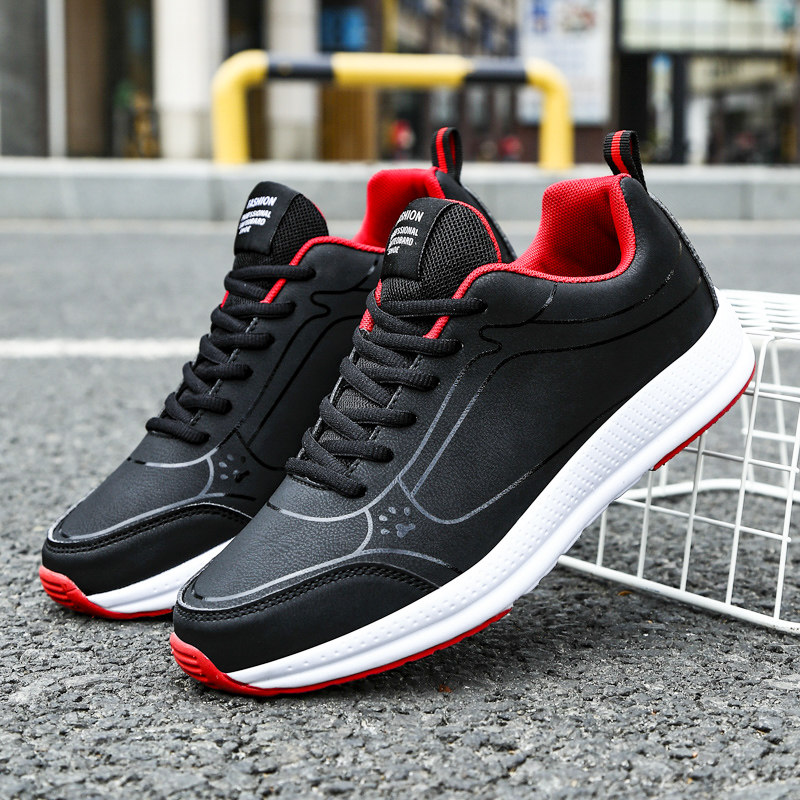 喜得龙男鞋2023年春季新款运动鞋休闲板鞋圆头系带软底皮面跑步鞋