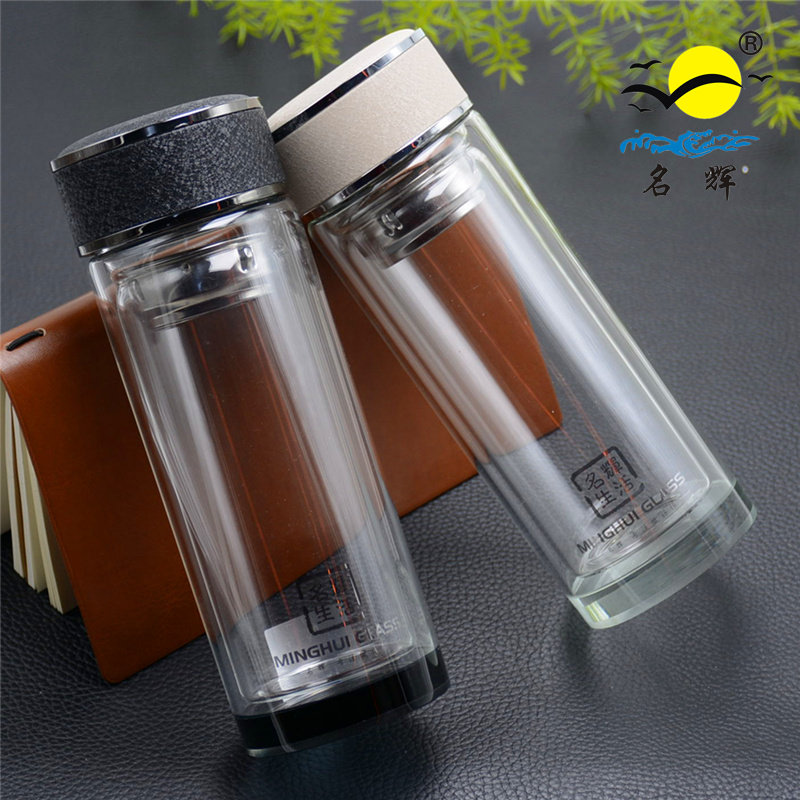 新品名辉双层玻璃杯创意情侣杯350ML便携过滤防烫泡茶水杯子定制