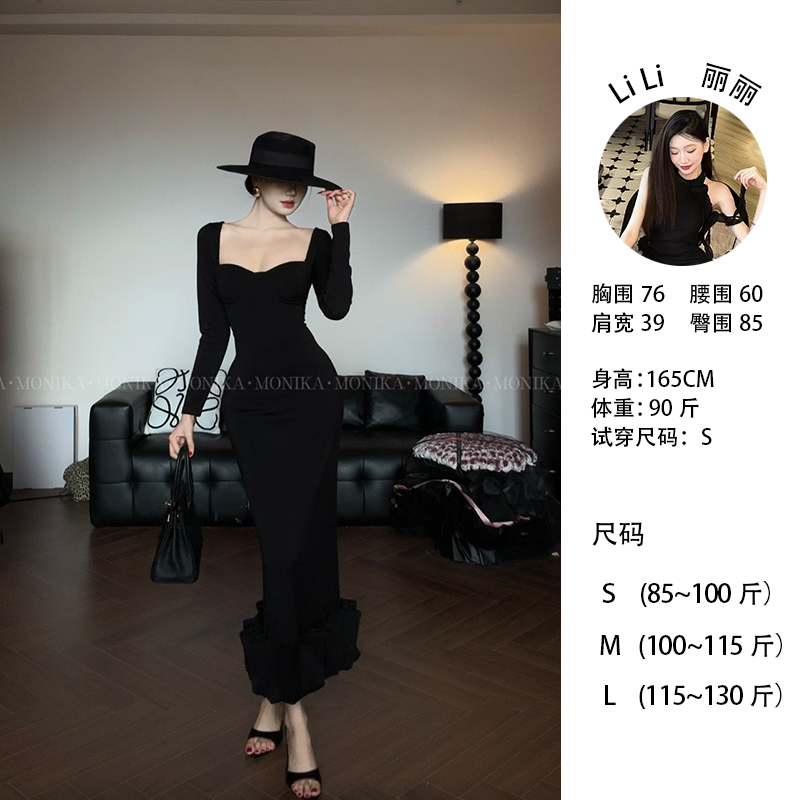 【夜魅】法式气质宴会赫本风连衣裙女开叉显瘦收腰显瘦长裙25140