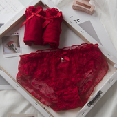清仓1条本命年兔红色内裤 女生性感蕾丝网纱纯欲少女中腰全棉女士