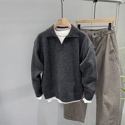 日系复古加厚Polo领毛衣