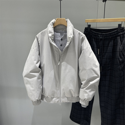 双拉链90%无帽立领白鹅绒长袖