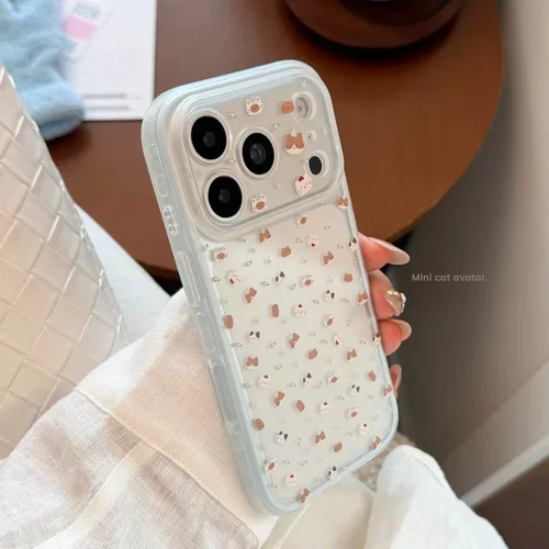 可爱满屏小猫咪适用苹果17pm手机壳iphone18奶蓝全包边框16软套15