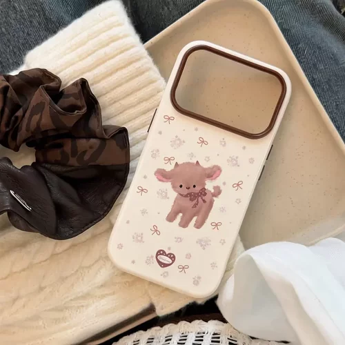 棕色碎花小羊适用苹果17pm手机壳iphone18pro温柔风卡通16 15软套