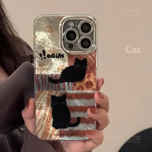 豹纹猫咪手机壳适用17苹果16pro max镜头膜iphone13防摔12复古15