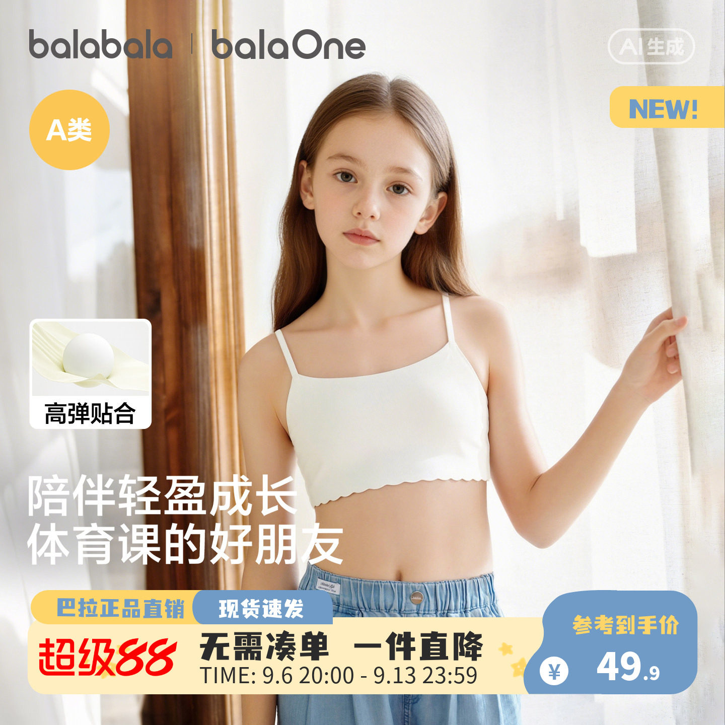 巴拉巴拉女童内衣发育期儿童小背心文胸防凸点防走光提花透气吊带