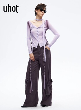uhot/诱货26春紫色工装阔腿牛仔裤复古甜酷配：编织腰带UWLS3K050