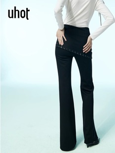 uhot/诱货黑色松弛感微喇裤子假两件A摆半裙屁帘长裤女 UWWA3K069