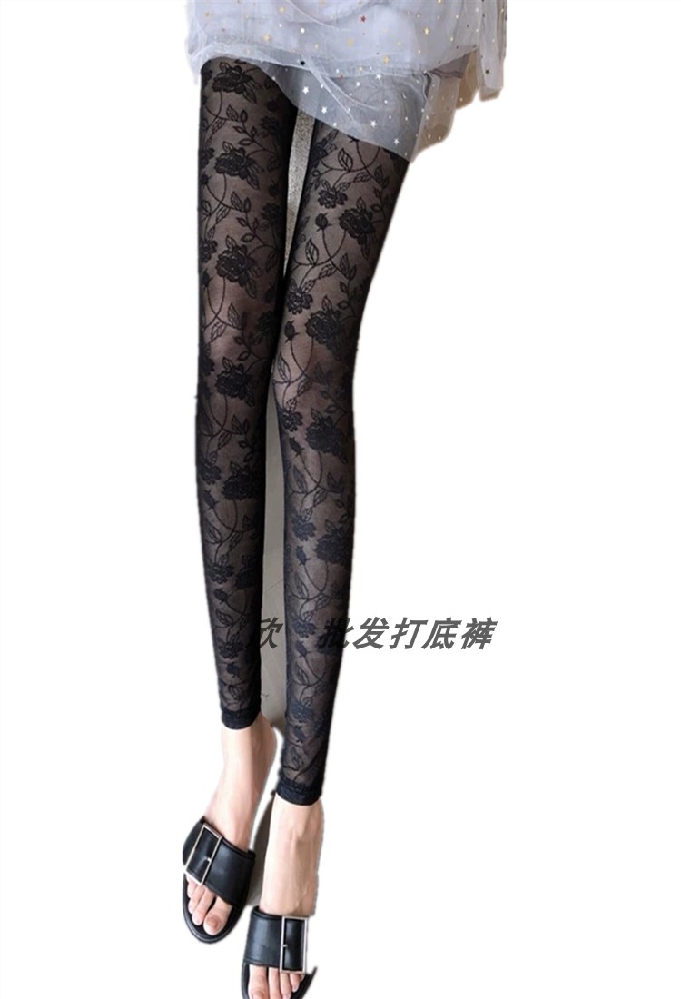 2024春夏秋季外穿网纱大码弹力性感蕾丝复古九分裤薄镂空打底长裤