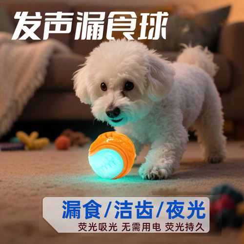 漏食洁齿夜光发声弹力球磨牙玩具