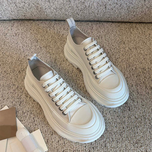 松糕帆布鞋 百搭休闲女鞋 女2026春新款 女时尚 潮 厚底增高小白鞋 韩版