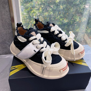 开口笑帆布鞋 潮鞋 女2026新款 黑白系带小白鞋 厚底增高休闲板鞋 韩版