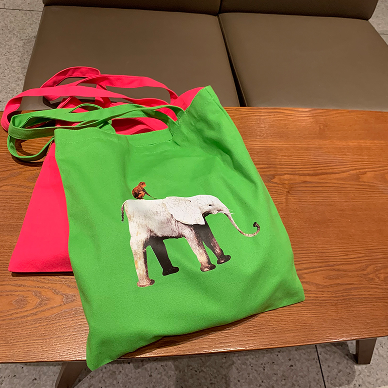 小众纯棉帆布袋小象玫红