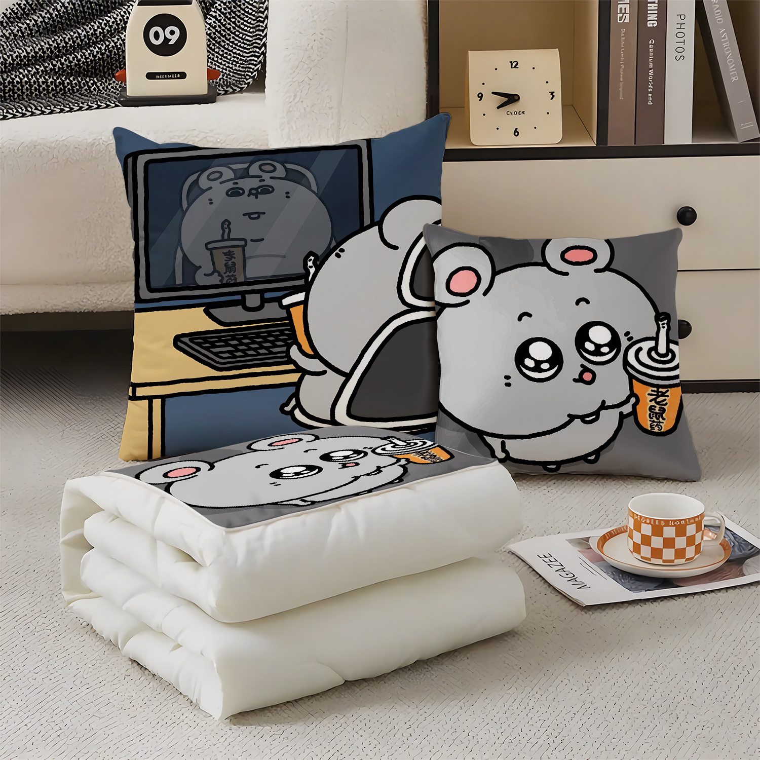 大鼠抱枕超软两用多功能空调被办公抱枕被子二合一被子办公靠垫