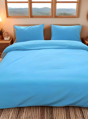 纯色湖蓝浅蓝色四件套学生三件套床上用品1.0天蓝色单双人床单款4