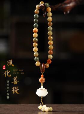 甄选自然风化菩提根敦煌菩提佛珠文玩手持脖链民族风夜光石香囊盒