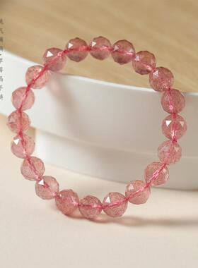 桃之夭夭甜蜜精美草莓晶手链女粉的水晶棱珠好运桃花女单圈轻奢链