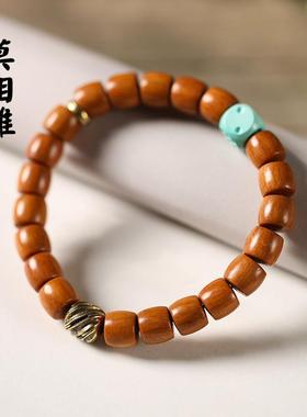 国潮情侣民族风直切桶珠精品玉化黄油老料玛瑙男女款文玩单圈手串