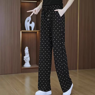 新款2026夏季薄款垂坠感雪纺阔腿裤女宽松直筒显瘦长裤波点裤子