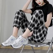 灯笼裤 网红潮流高腰格子哈伦裤 女春夏秋休闲宽松显瘦百搭束脚卫裤