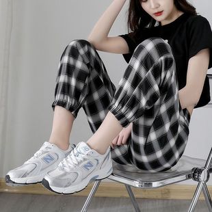 灯笼裤 网红潮流高腰格子哈伦裤 女春夏秋休闲宽松显瘦百搭束脚卫裤