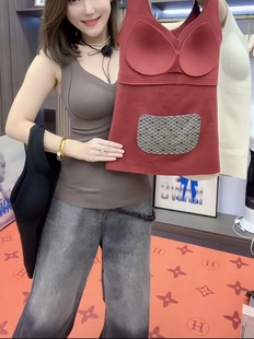 保暖背心女带胸垫一体固定式内搭加大码加绒内衣V领抗菌打底马甲