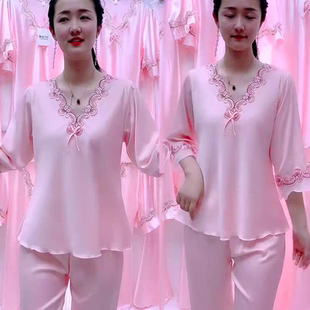 高级感睡衣女夏2026新款绸缎两件套装宽松大码薄款冰丝家居服套装