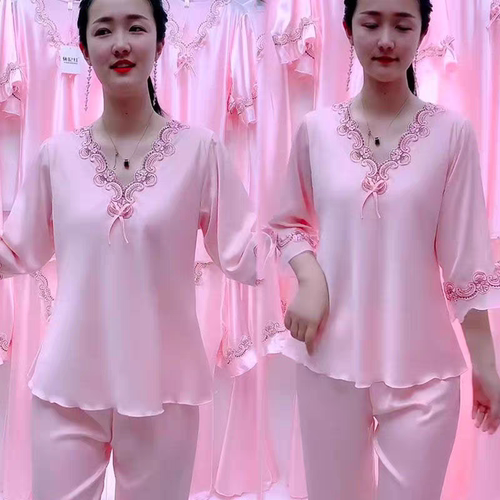 高级感睡衣女夏2026新款绸缎两件套装宽松大码薄款冰丝家居服套装