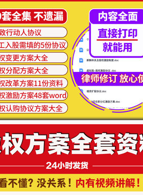 企业股权方案协议工具包股权架构设计协议合伙人合作公司章程